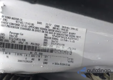 2018 Ford Focus Se from USA, damaged, VIN 1FADP3K2XJL231913